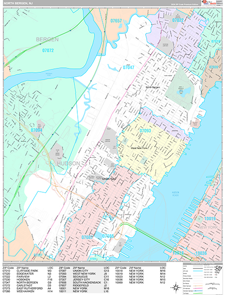 North Bergen Zip Code Wall Map
